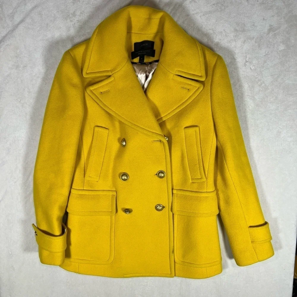 J. Crew Size 4 Stadium Cloth Nello Gori Yellow Majesty Wool Pea Coat Jacket EUC - Picture 2 of 13